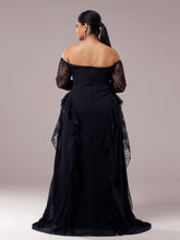 Plus Off Shoulder Corset Lace Panel Prom Dress